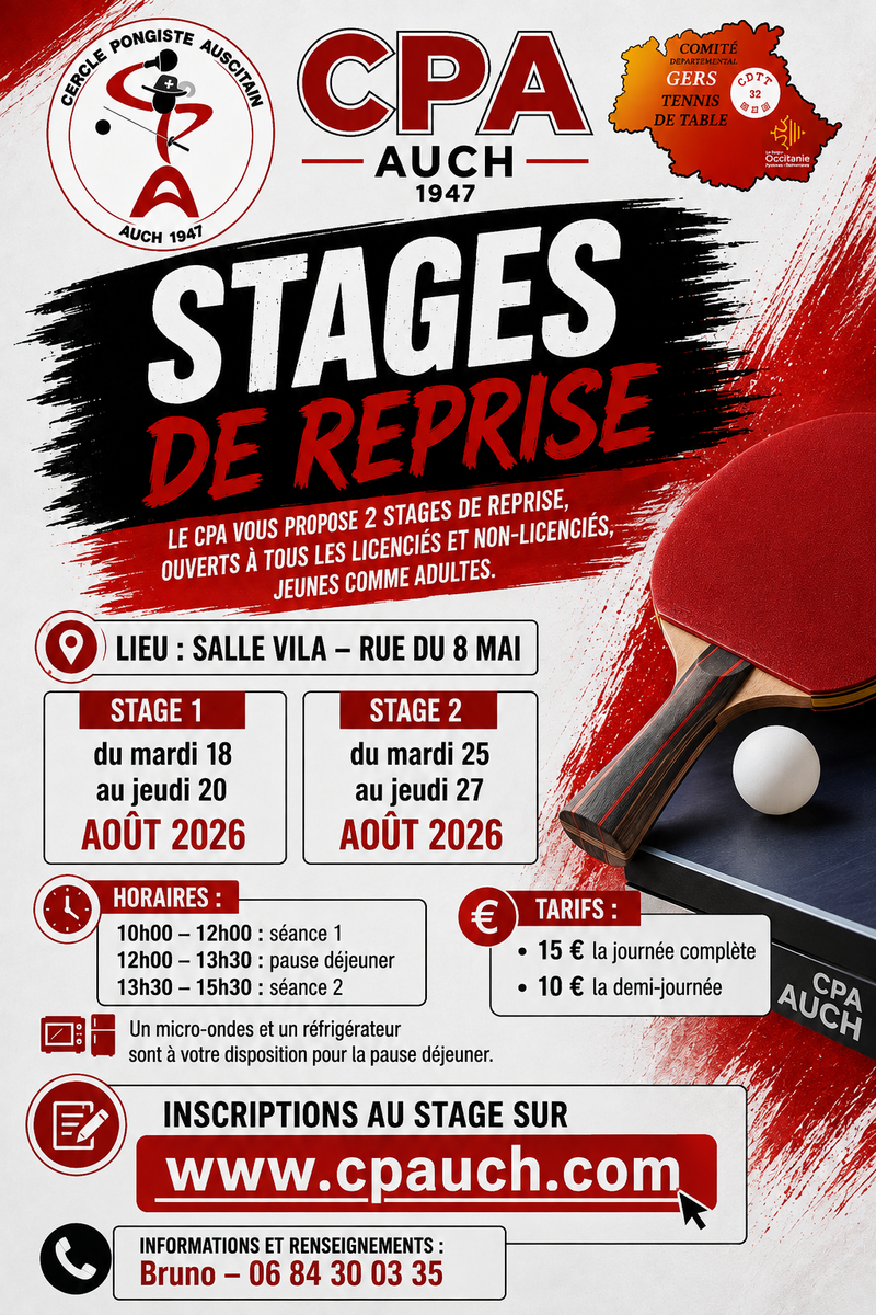 Reprise d'entrainements (STAGE) + infos 2026-2027